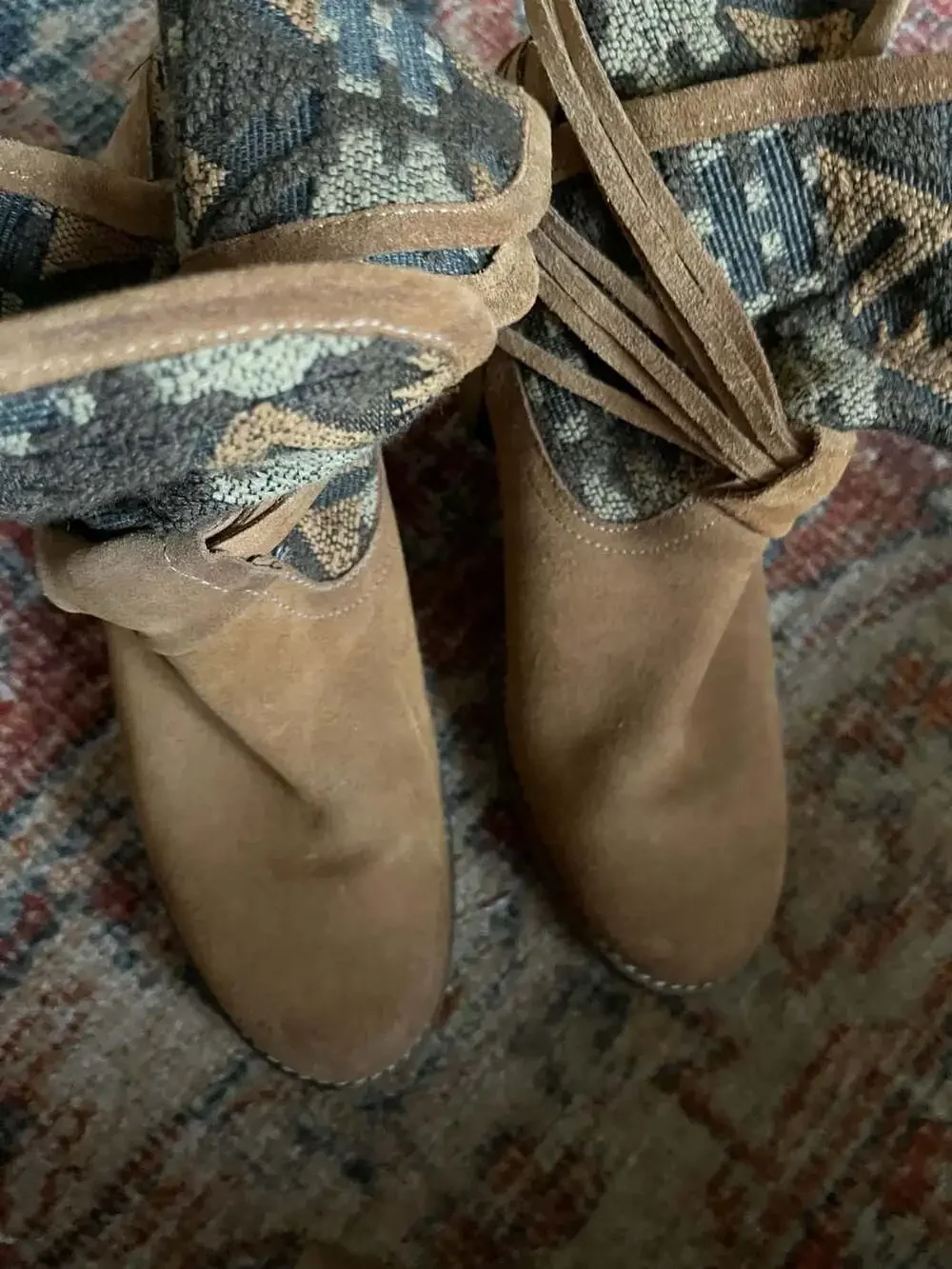 Mtng Western Boho Suede Fringed Ankle Boots - Picture 6 of 9